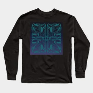 Blue and Purple Symmetrical Leaves Design Long Sleeve T-Shirt